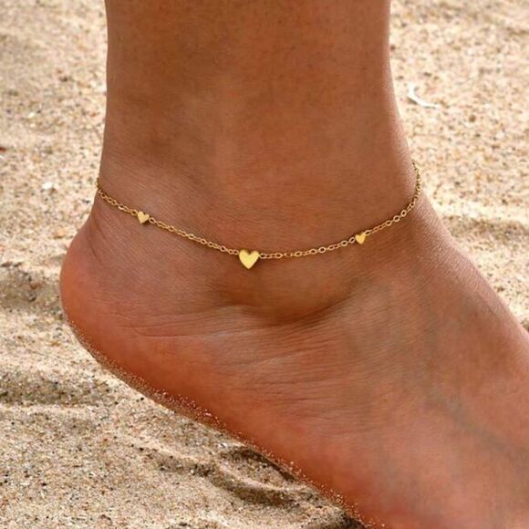 Gold Heart Anklet Q42 - Picture 1 of 5